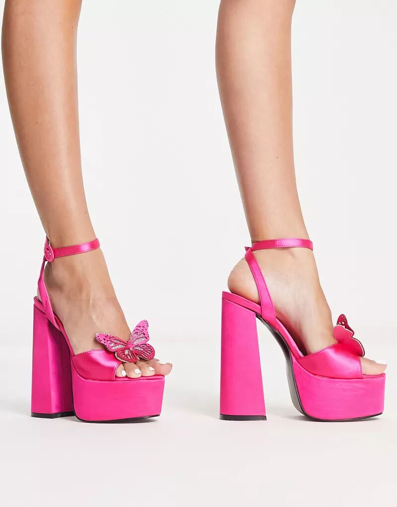 Ярко-розовые туфли на каблуке на платформе с бабочкой Tammy Girl Daisy Street