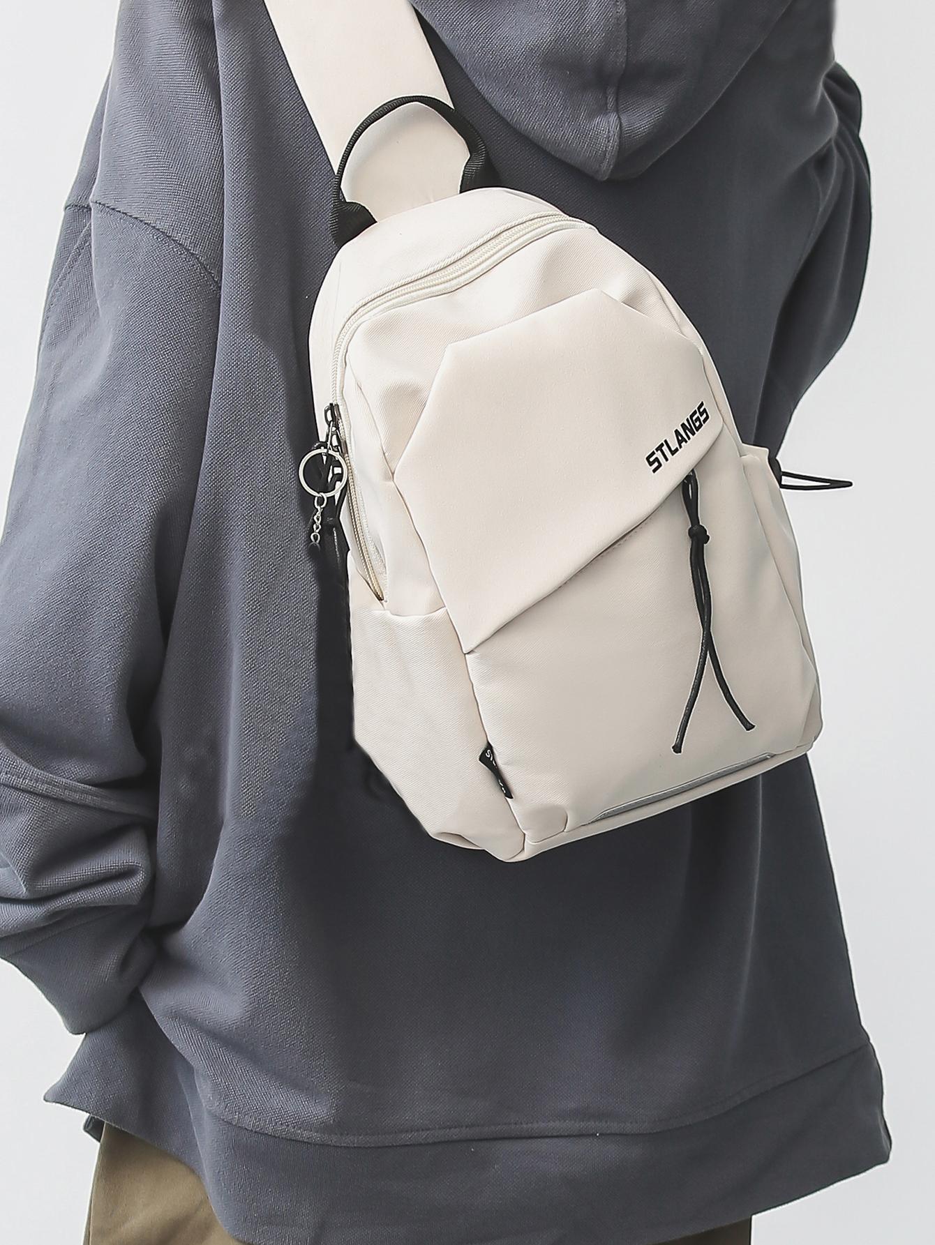 Мини-мужская сумка на слинге с буквенным принтом и нагрудной сумкой, бежевый