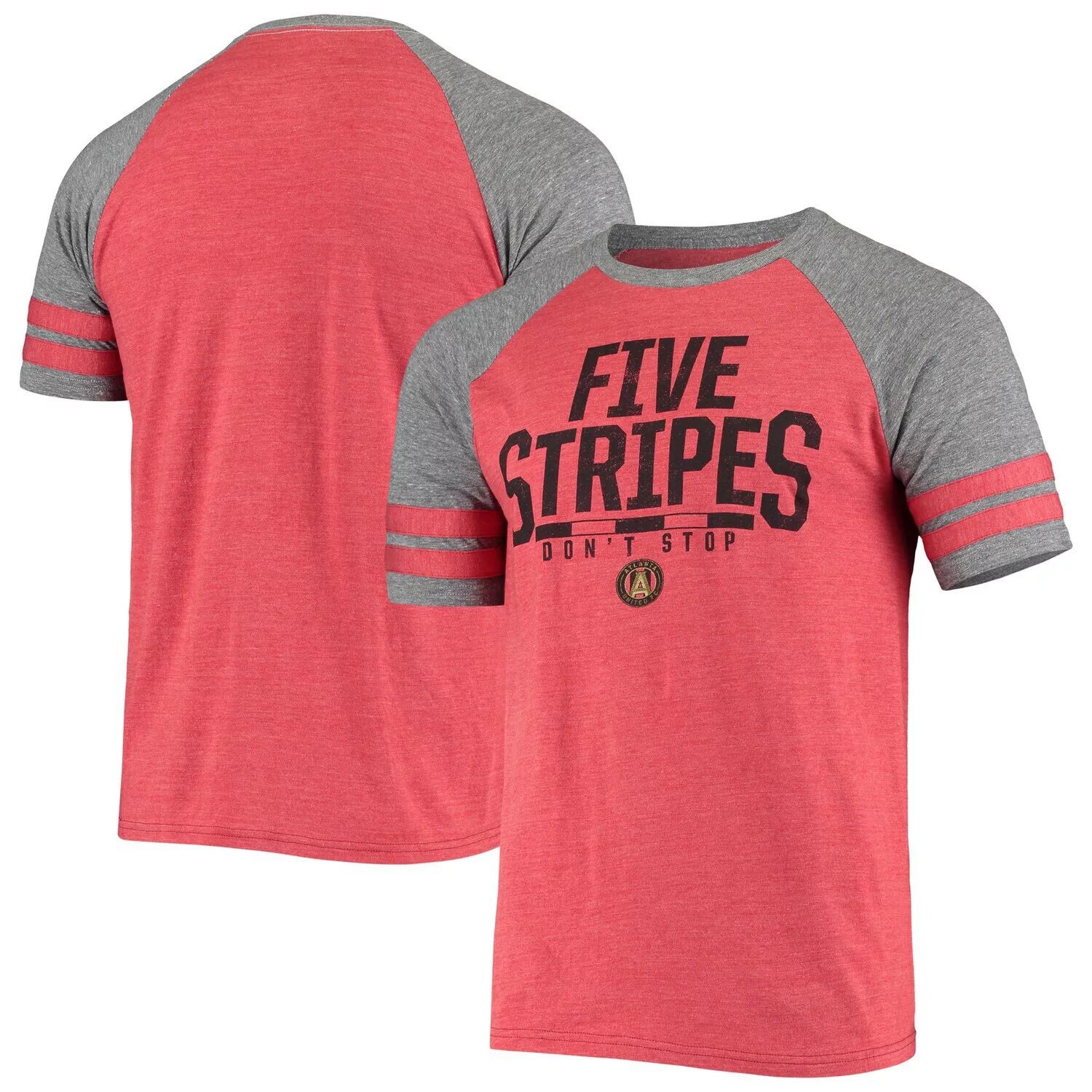 

Мужская футболка Fanatics с фирменным рисунком красного цвета Atlanta United FC Five Stripes Raglan с длинными рукавами, трехслойная футболка, Красный