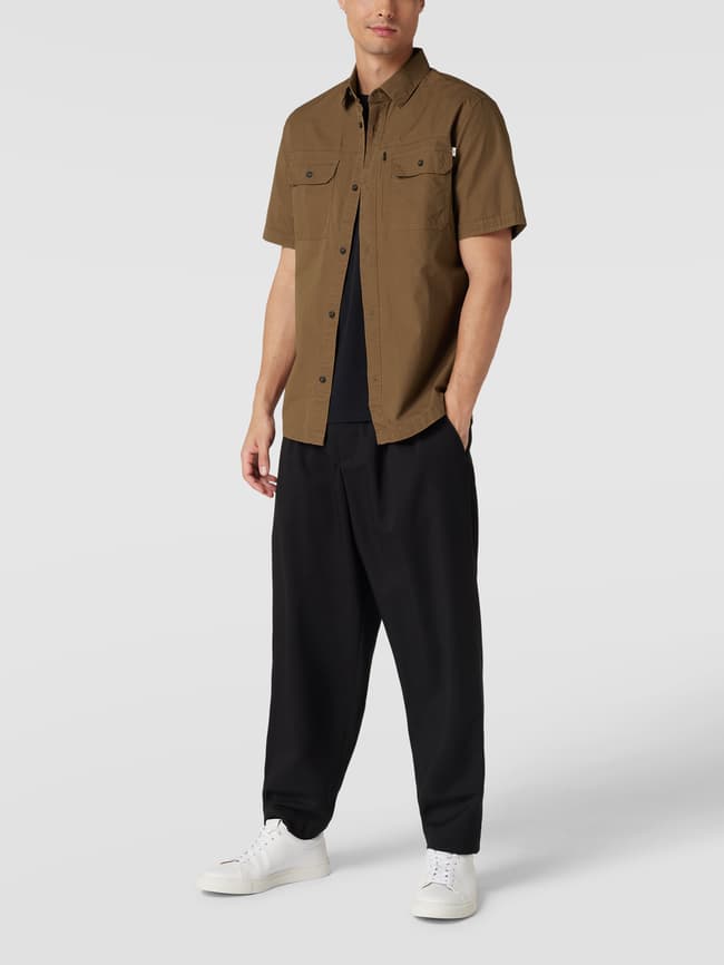 Повседневная рубашка стандартного кроя с короткими рукавами Tom Tailor, коричневый рубашка узкого кроя на пуговицах tom tailor denim бежевый