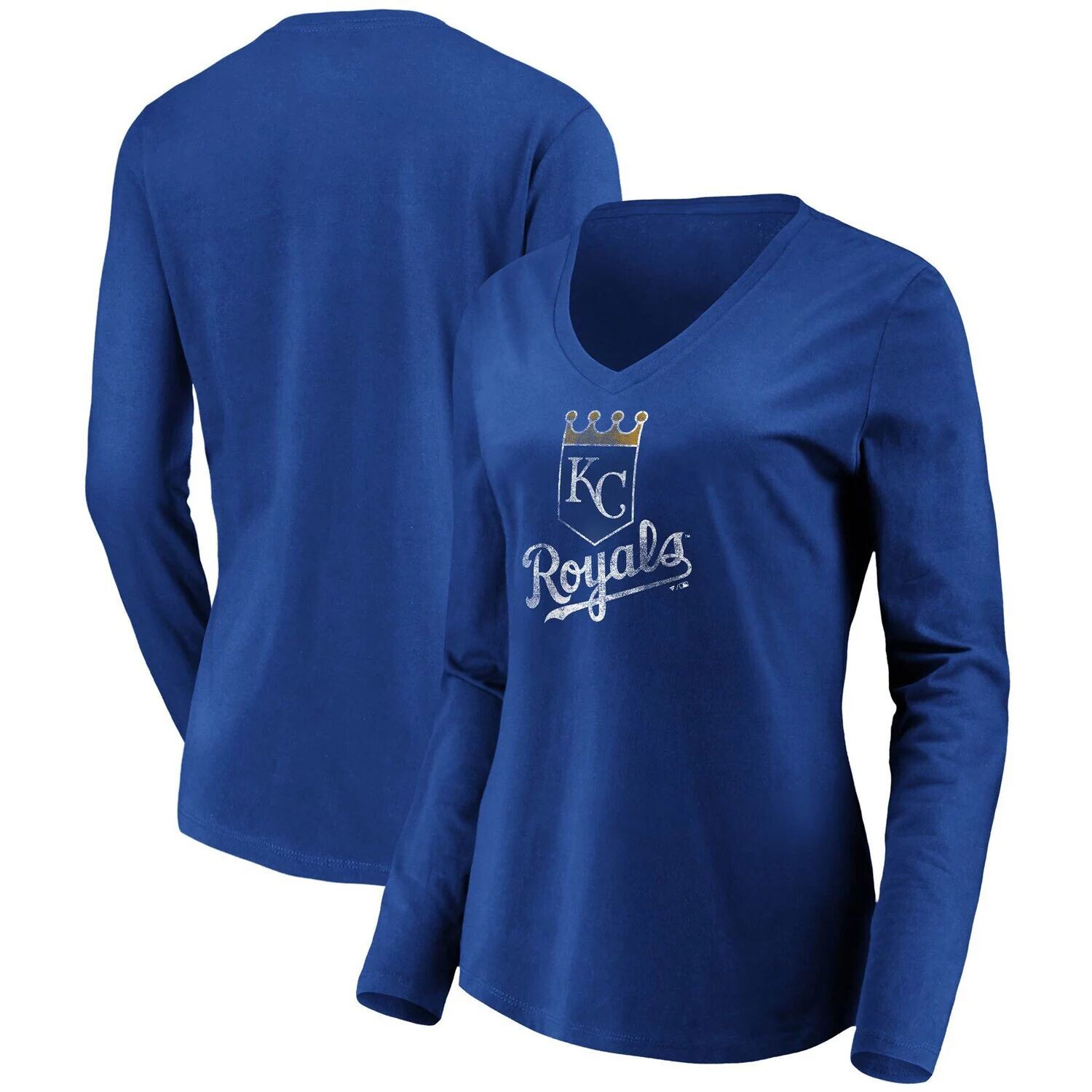 

Женская футболка Fanatics Royal Kansas City Royals Core Team с длинными рукавами и v-образным вырезом Fanatics