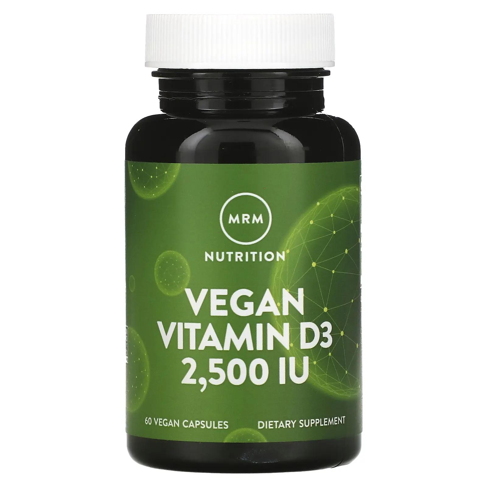 MRM Веганский витамин D3 2500 МЕ 60 веганских капул mrm nutrition веганские витамины d3 и k2 62 5 мкг 2500 ме 60 веганских капсул