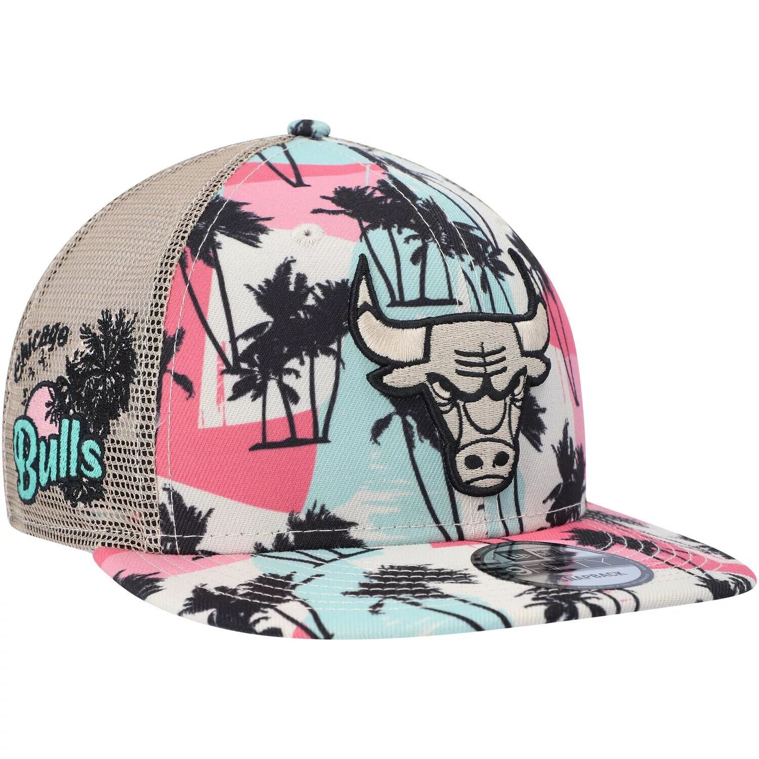 

Мужская кремовая кепка New Era Chicago Bulls Palm Trees 9FIFTY Trucker Snapback