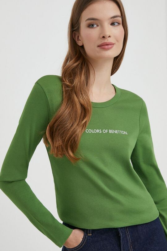 

Хлопковый топ с длинными рукавами United Colors of Benetton, зеленый
