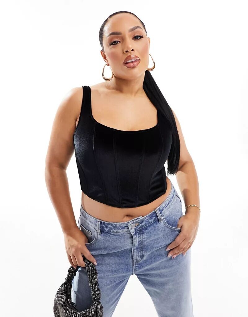 

Черный бархатный корсетный топ ASOS Curve Amber