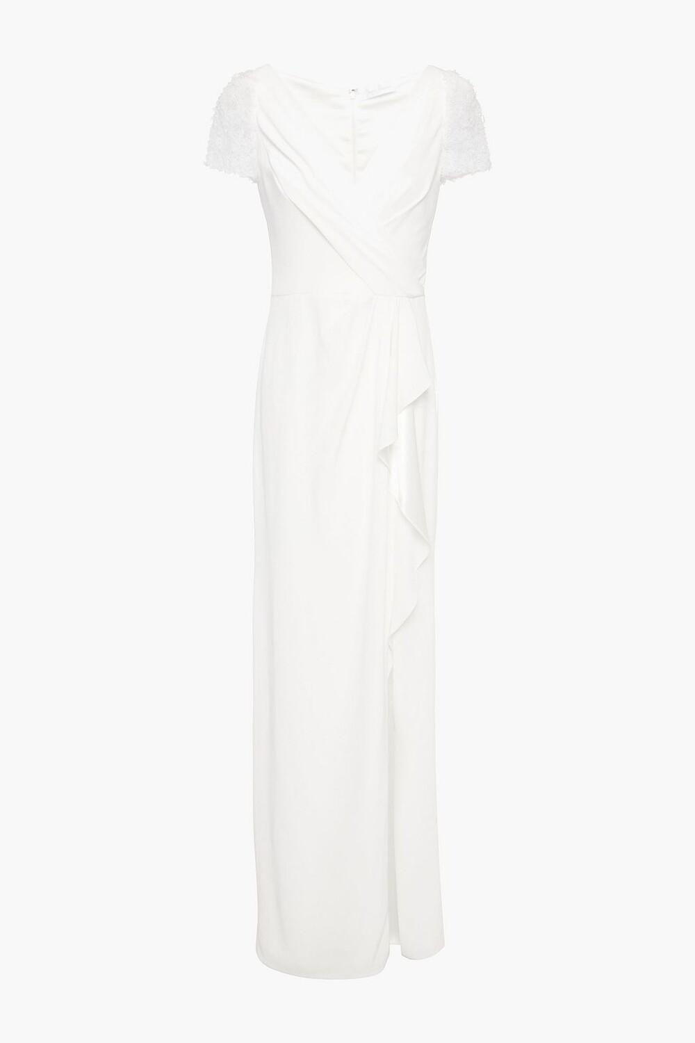 

Свадебное платье из кади с драпировкой и кружевными вставками Camellia JENNY PACKHAM, слоновая кость