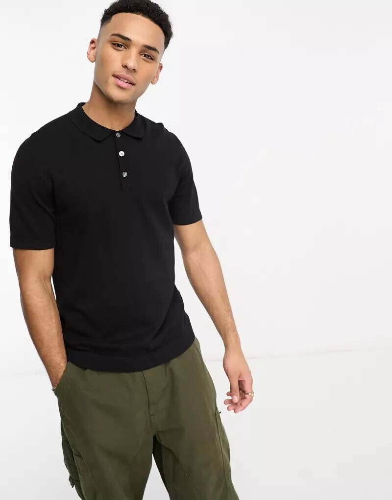 

Черная трикотажная рубашка-поло Jack & Jones Essentials