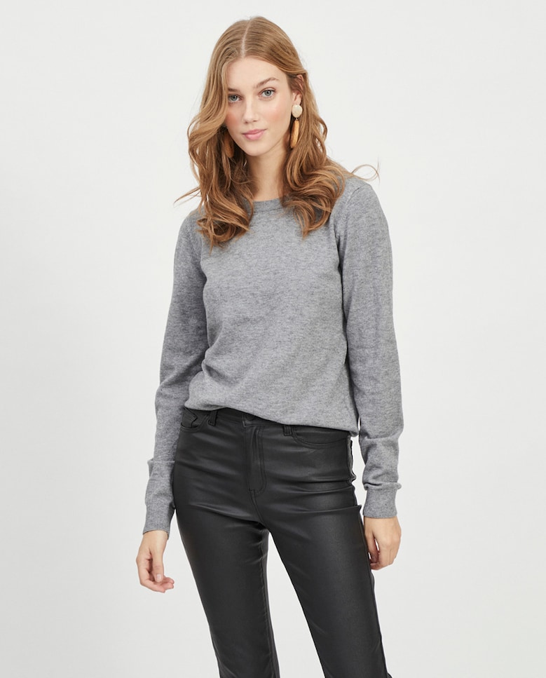 Женский вязаный свитер с круглым вырезом Object, серый женский вязаный свитер с круглым вырезом object серый