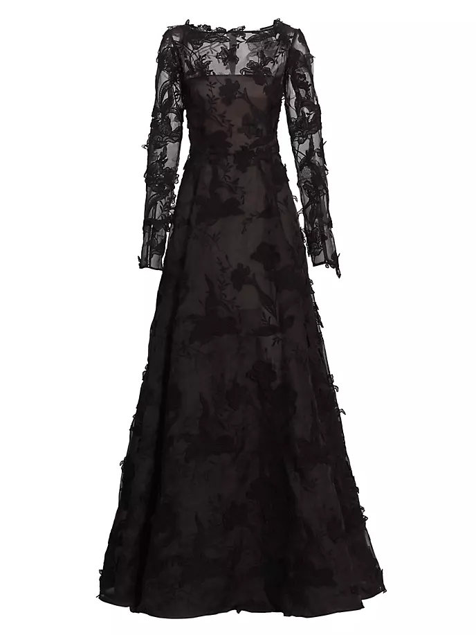 

Платье из органзы с длинными рукавами Jason Wu Collection, черный