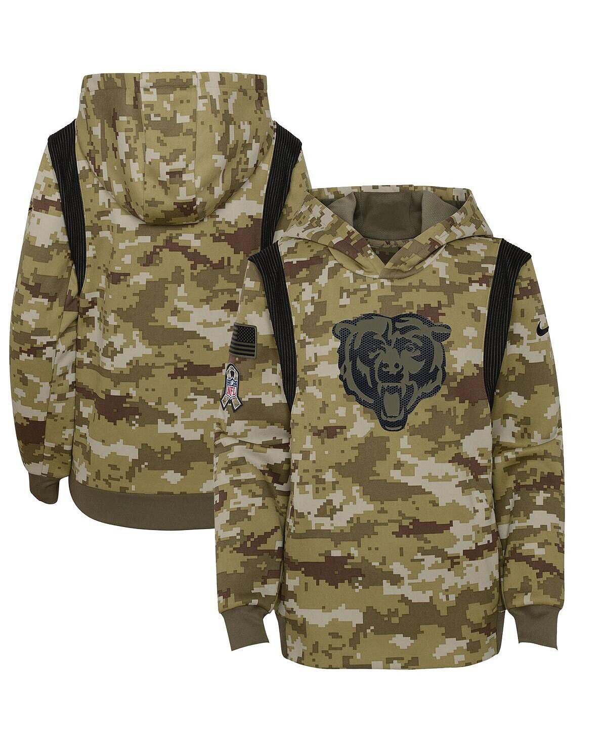 

Оливковый пуловер с капюшоном Big Boys Chicago Bears 2021 Salute To Service Therma Performance Nike