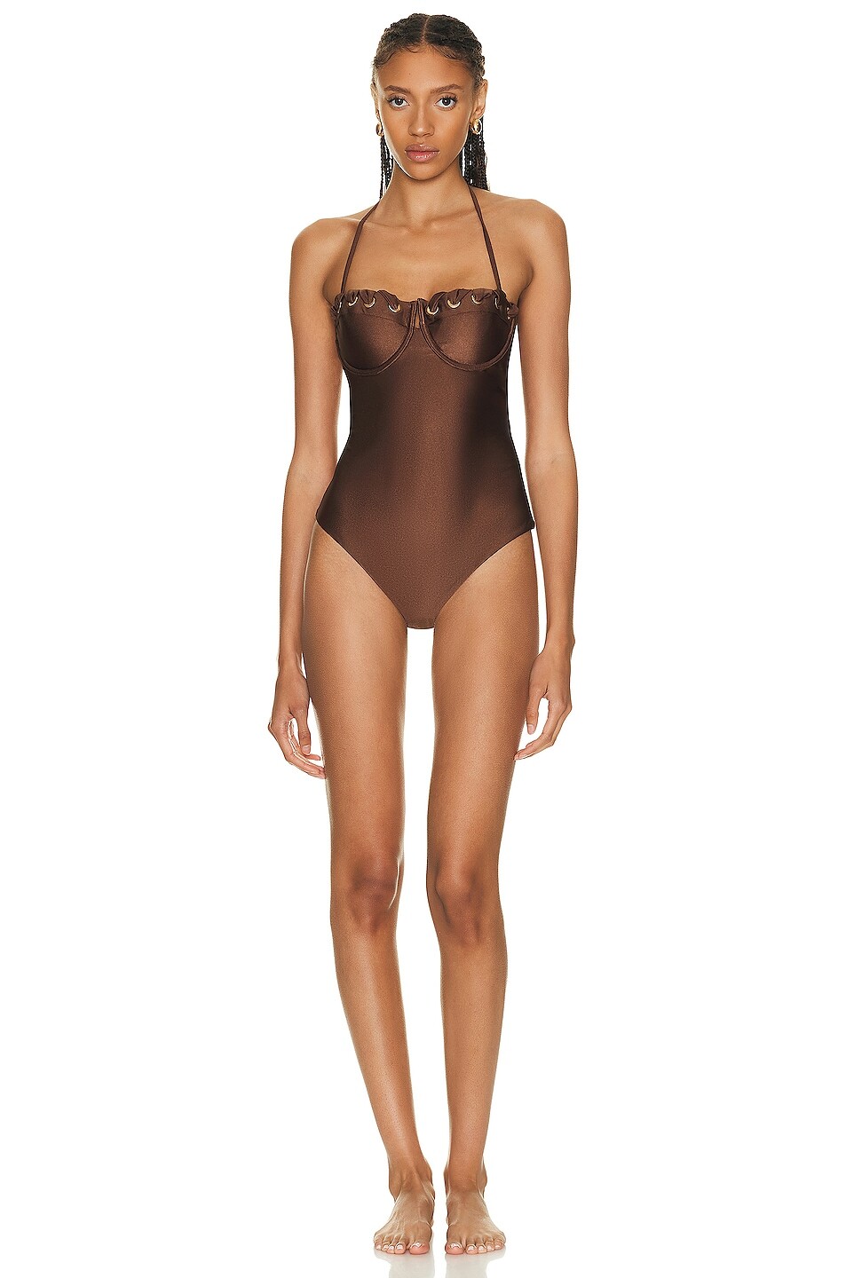

Купальник Zimmermann Devi Eyelette Balconette One Piece, цвет Chocolate