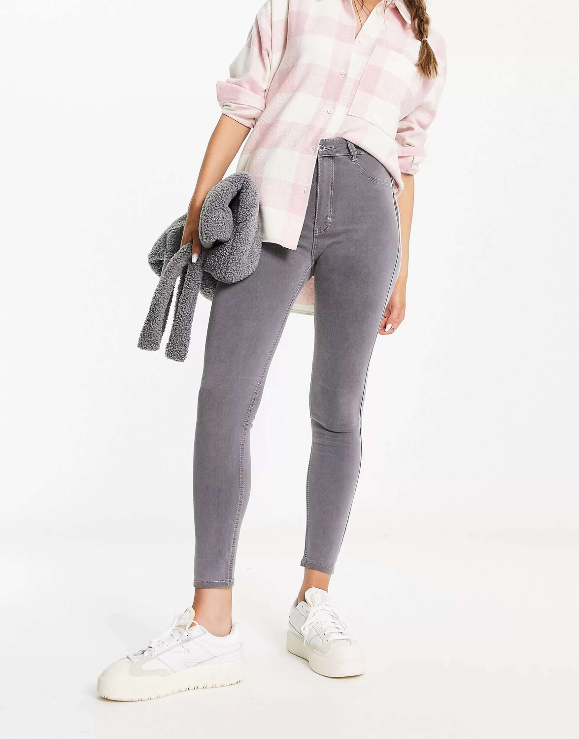 

Серые джинсы скинни с завышенной талией Pull&Bear
