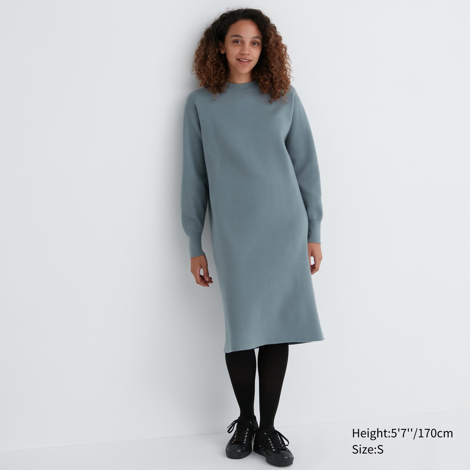 

Гладкое платье из пряжи суфле с длинными рукавами Uniqlo, зеленый