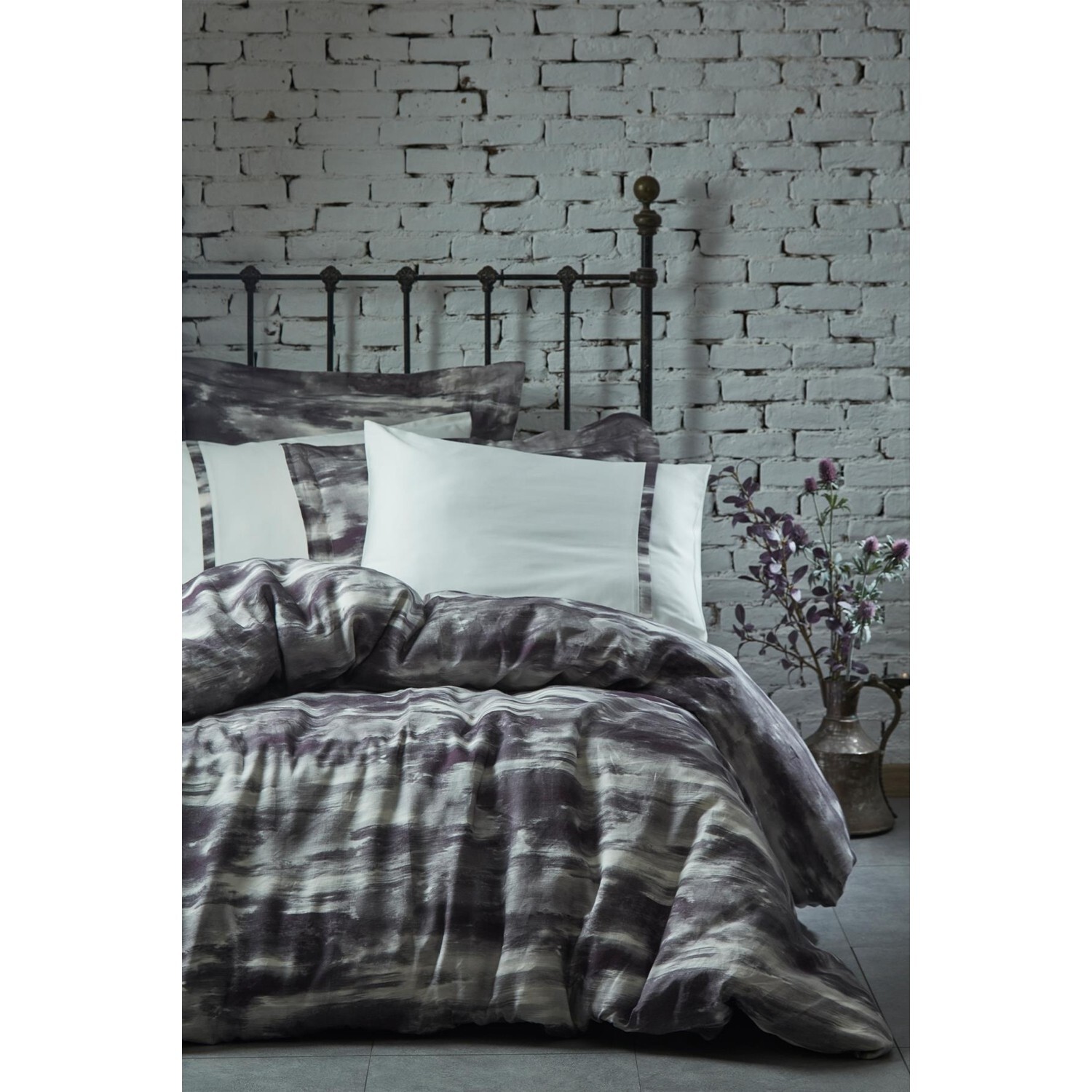 

Комплект постельного белья Ecocotton Perla из 100 % органического хлопка и льна с принтом, серый, 200X220 см