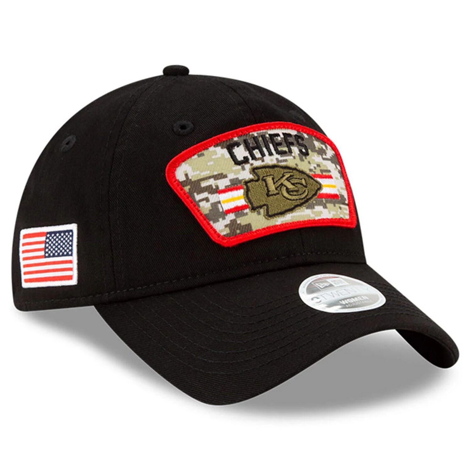 

Женская регулируемая кепка New Era Black Kansas City Chiefs 2021 Salute To Service 9TWENTY New Era