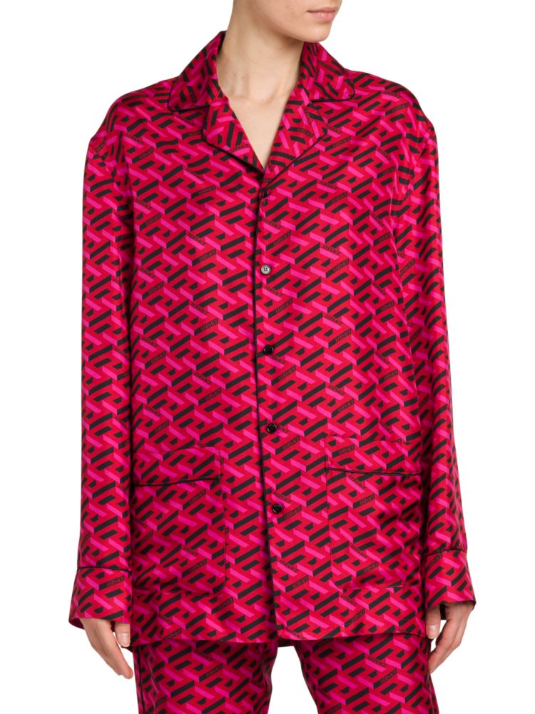 Шелковый пижамный топ с греческой подписью Versace, цвет Parade Red