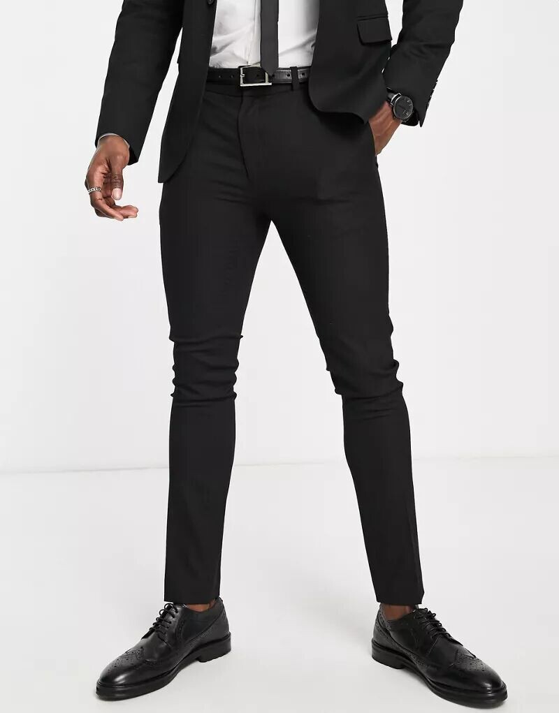 

Черные фактурные суперузкие костюмные брюки Topman
