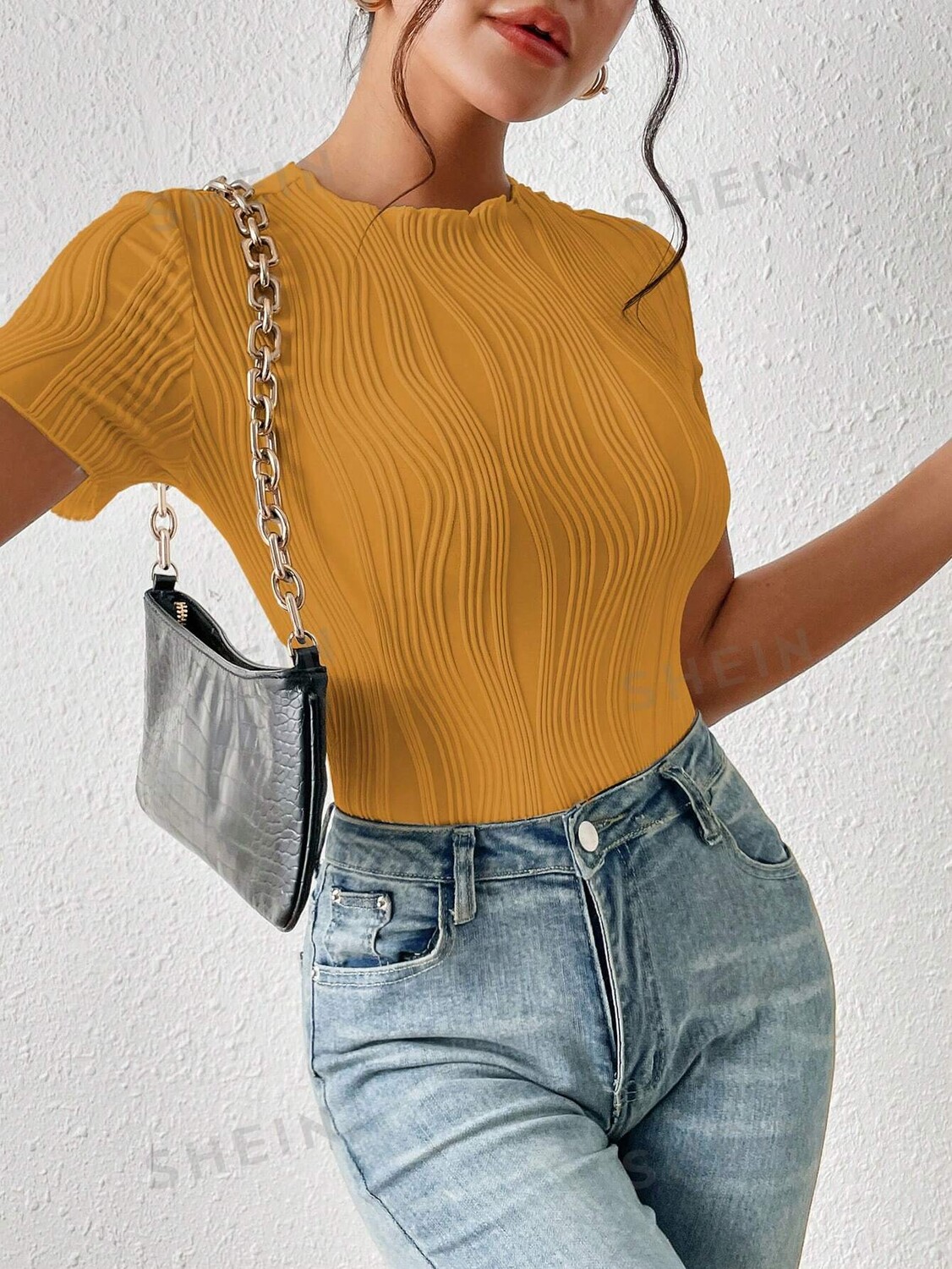 

SHEIN Трикотажное боди из однотонной ребристой ткани Frenchy, апельсин