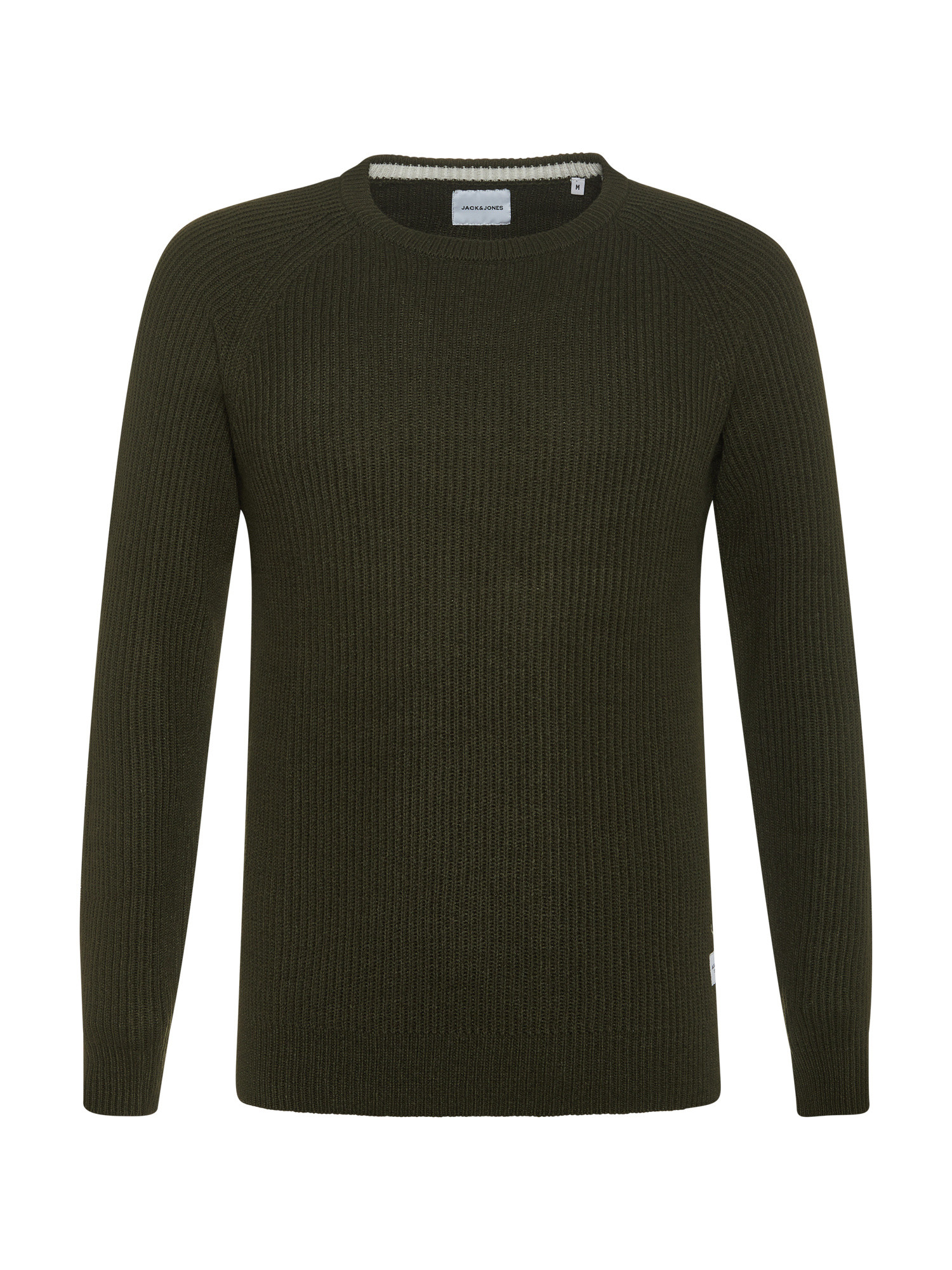 Вязаный свитер в рубчик Jack & Jones, темно-зеленый мужской свитер с круглым вырезом однотонный плотный вязаный кашемировый свитер из 100% чистой шерсти осень зима