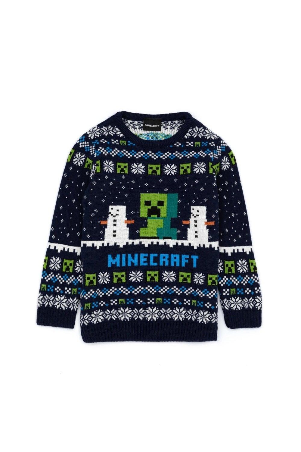 

Рождественский джемпер из шерсти Creeper Minecraft, темно-синий