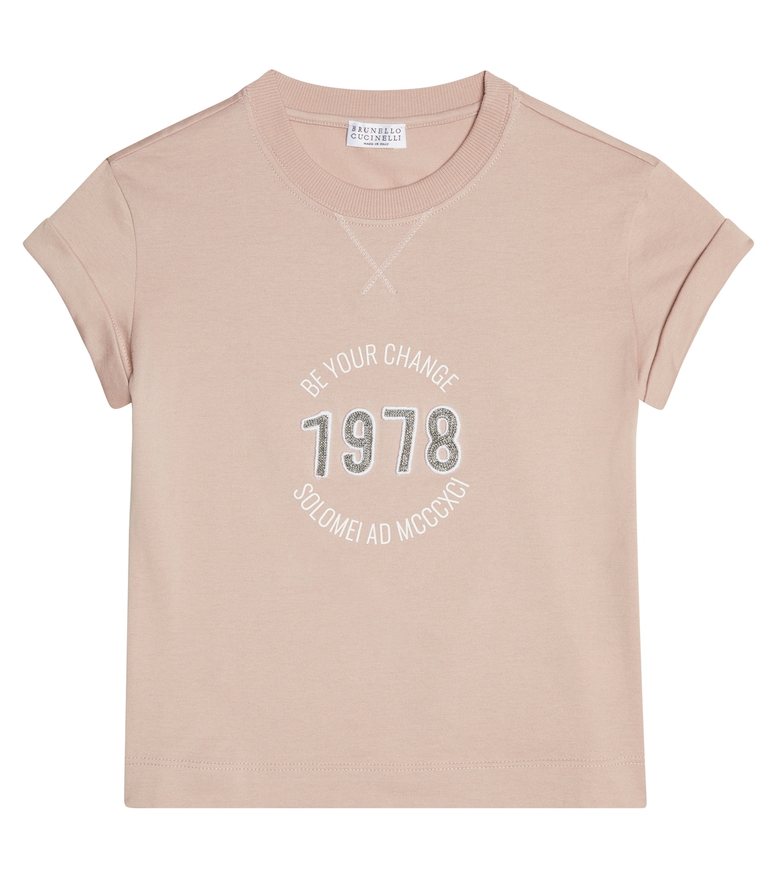 Украшенная хлопковая футболка Brunello Cucinelli Kids, розовый шёлковый топ brunello cucinelli