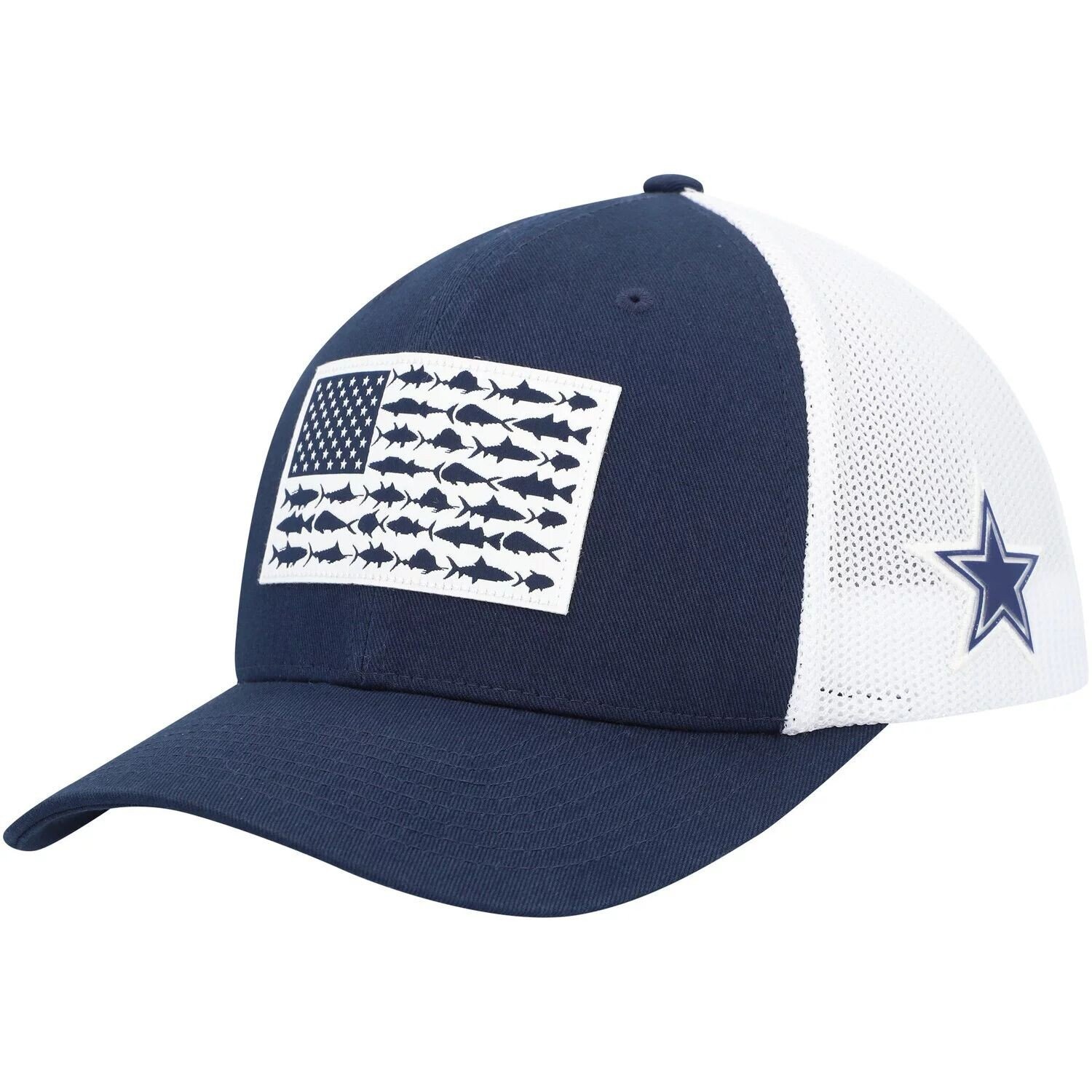 

Мужская шляпа Columbia Navy/White Dallas Cowboys в сетку с рыбным флагом и гибкой шляпой