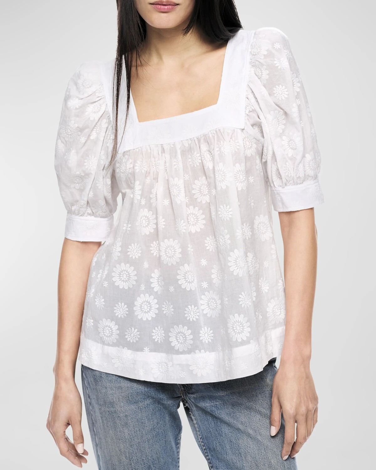 

Укороченная блузка с квадратным вырезом и цветочной вышивкой Smythe, цвет White Embroidery