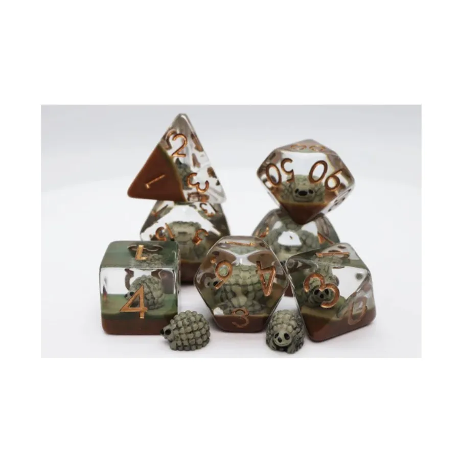 

Полисетка - Ежик с бронзой (7), Dice Sets - Resin/Acrylic - Black, Grey, White, & Metallics (Foam Brain Games)