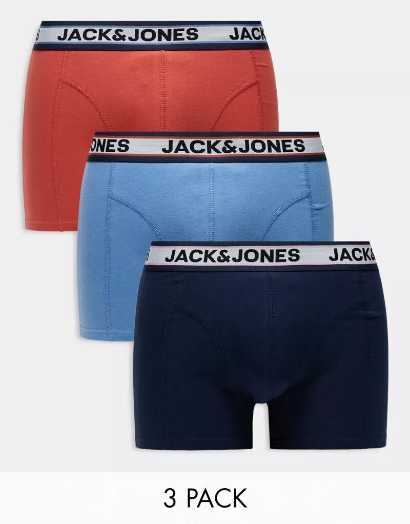 Комплект из трех синих трусов Jack & Jones с контрастным поясом