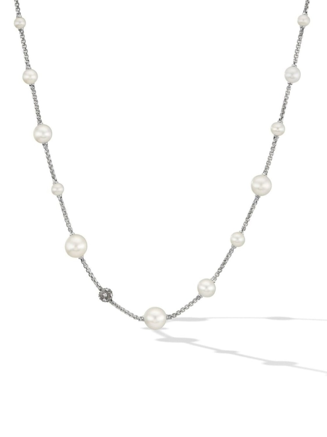 

Серебряное колье Station с жемчугом и бриллиантами David Yurman, серебряный