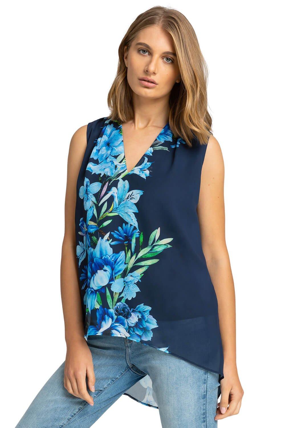 Топ-жилет с цветочным принтом и глубоким подолом Roman, синий женская футболка с v образным вырезом свободного покроя