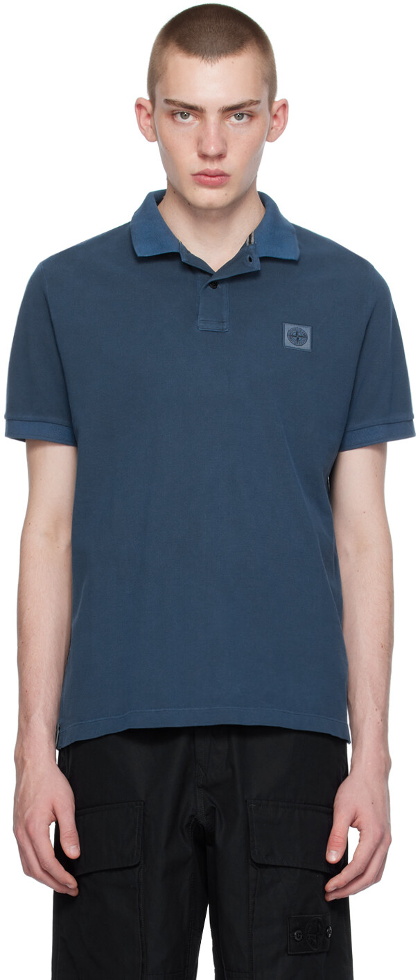 

Темно-синяя футболка-поло с нашивками Stone Island, цвет Dark blue