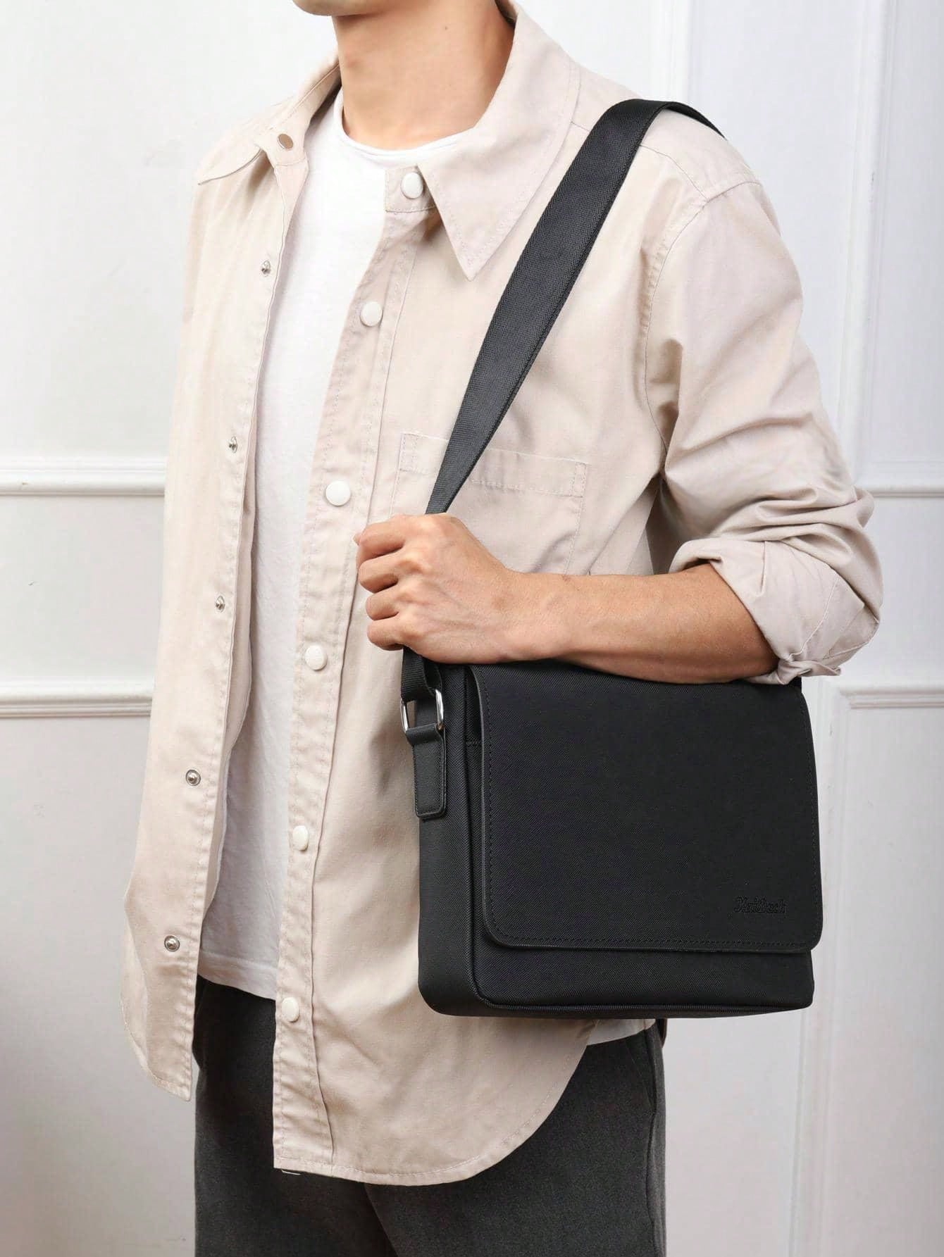 Классическая однотонная стильная простая мужская сумка через плечо для ежедневных поездок на работу, черный