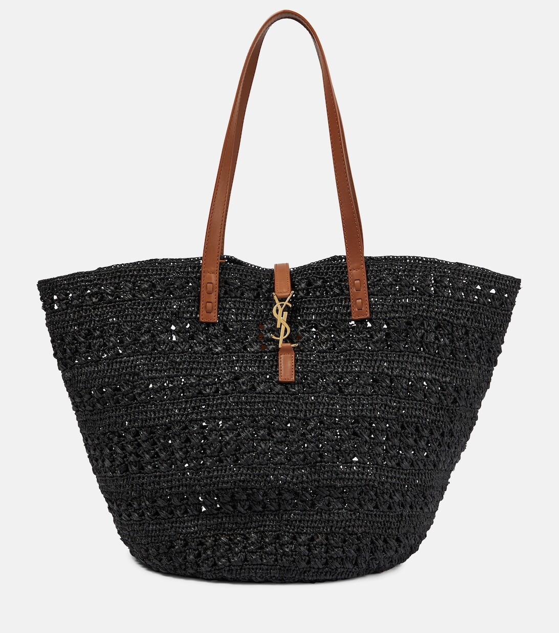 

Сумка-тоут Panier среднего размера из рафии Saint Laurent, черный