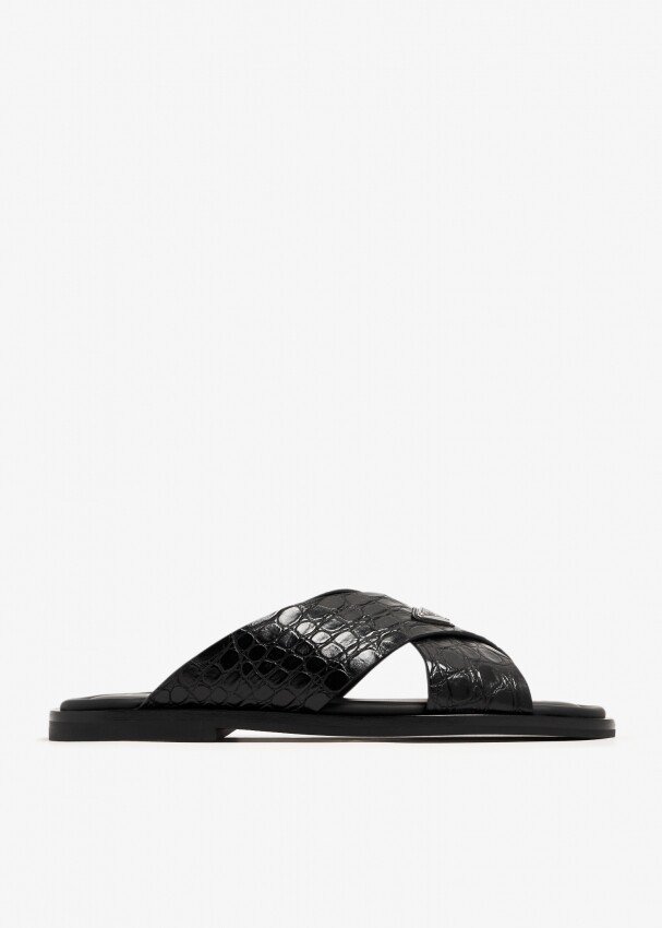 

Сандалии Prada Crocodile Leather Crisscross, черный
