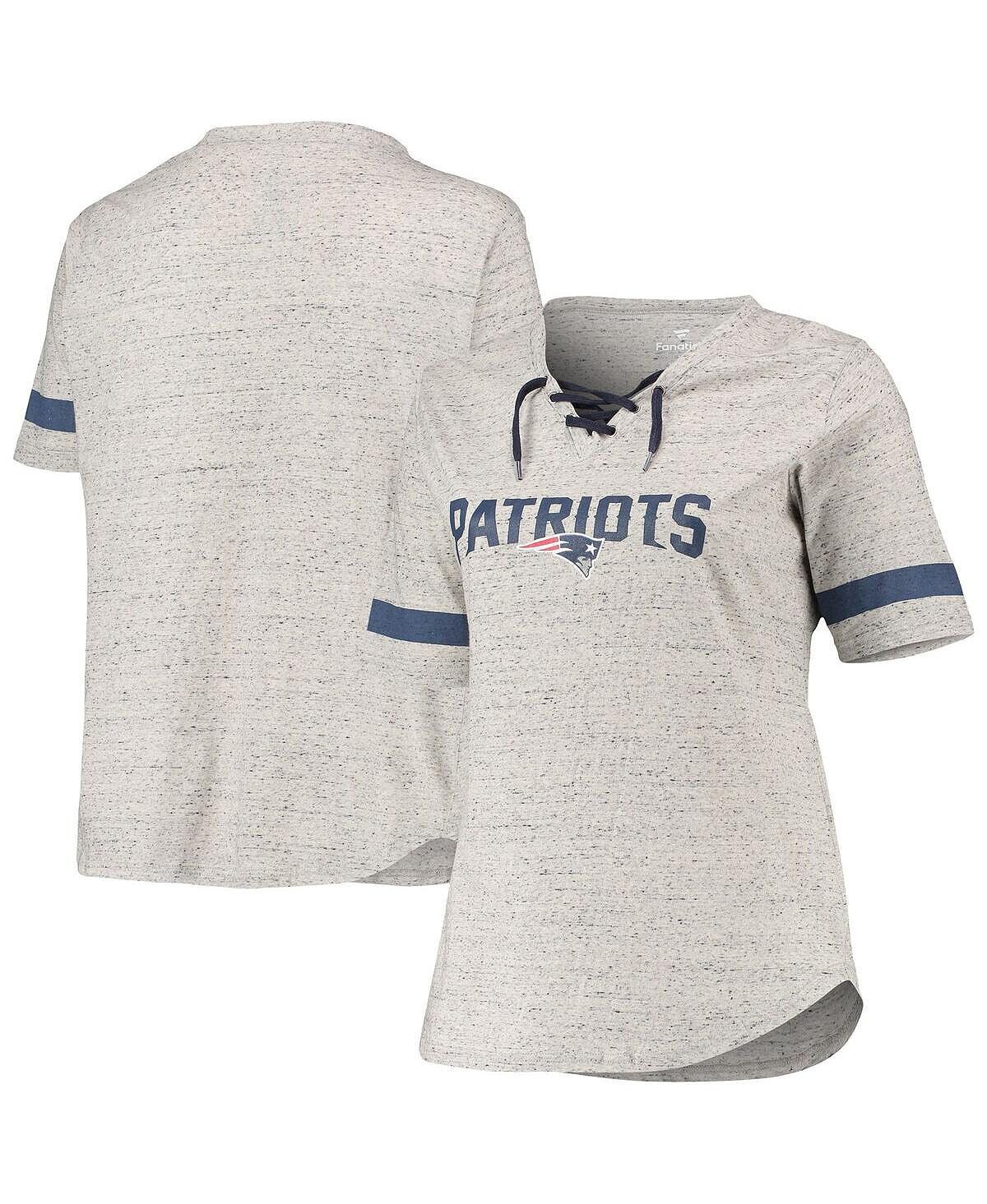 

Женская серая футболка с v-образным вырезом и шнуровкой New England Patriots больших размеров Profile, Серый