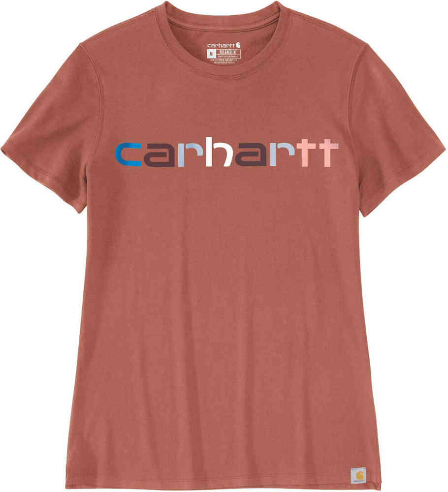 Легкая женская футболка свободного покроя с разноцветным логотипом и графическим рисунком Carhartt, коричневый топ uniqlo soft fluffy relaxed fit bralette розовый