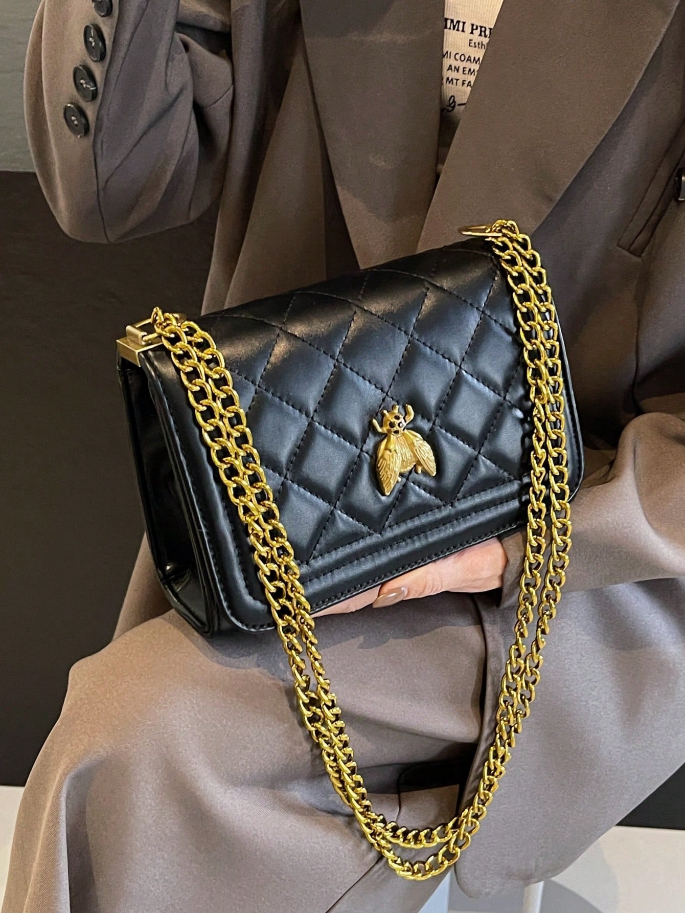 Винтажная сумка через плечо с декором в виде пчелы, черный