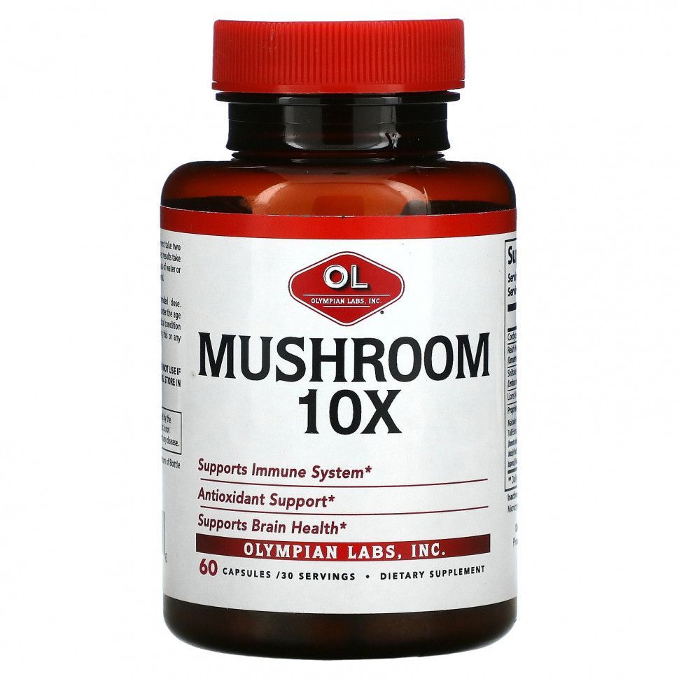 Olympian Labs Mushroom 10X 60 капсул olympian labs экстренная поддержка иммунитета с бузиной и витамином c 60 капсул