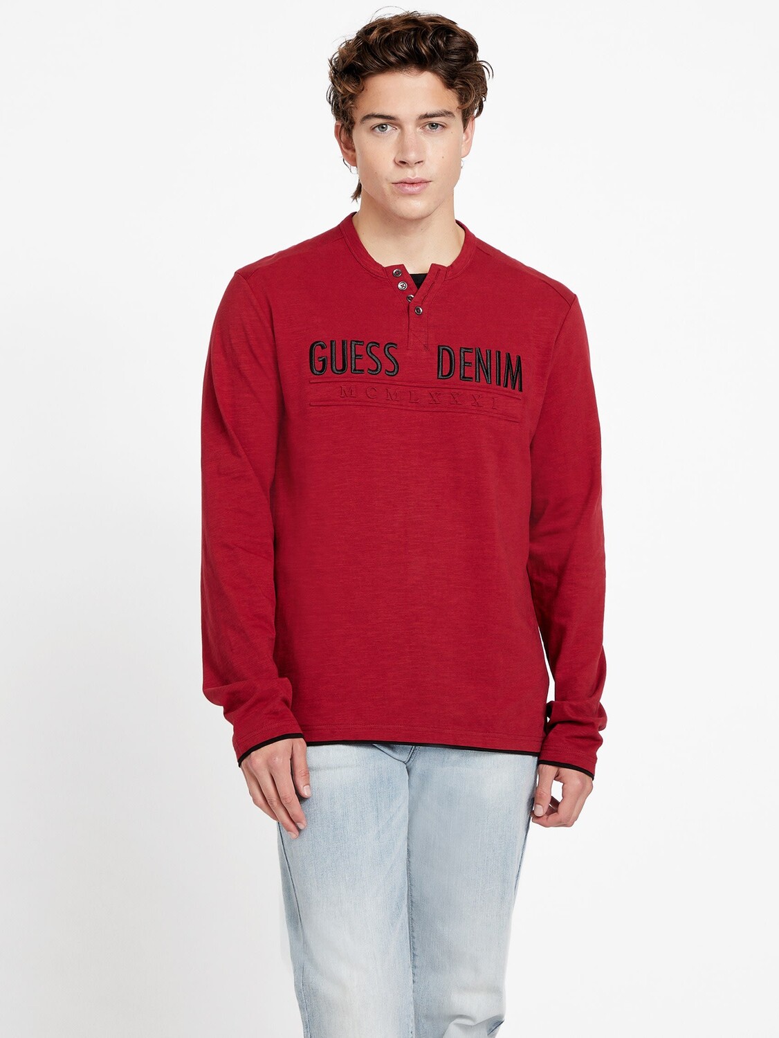 

Футболка Henley с логотипом Degar Guess Factory, цвет Beet Juice Red