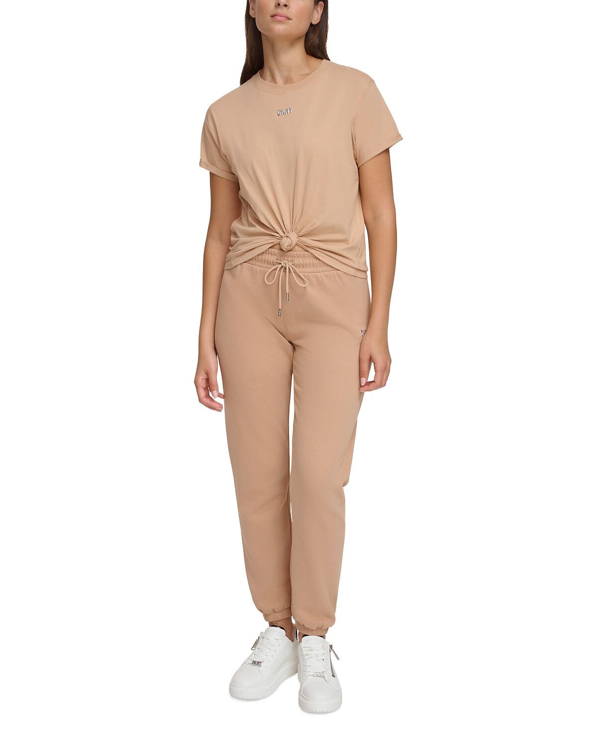 

Женская хлопковая футболка с металлизированным логотипом DKNY