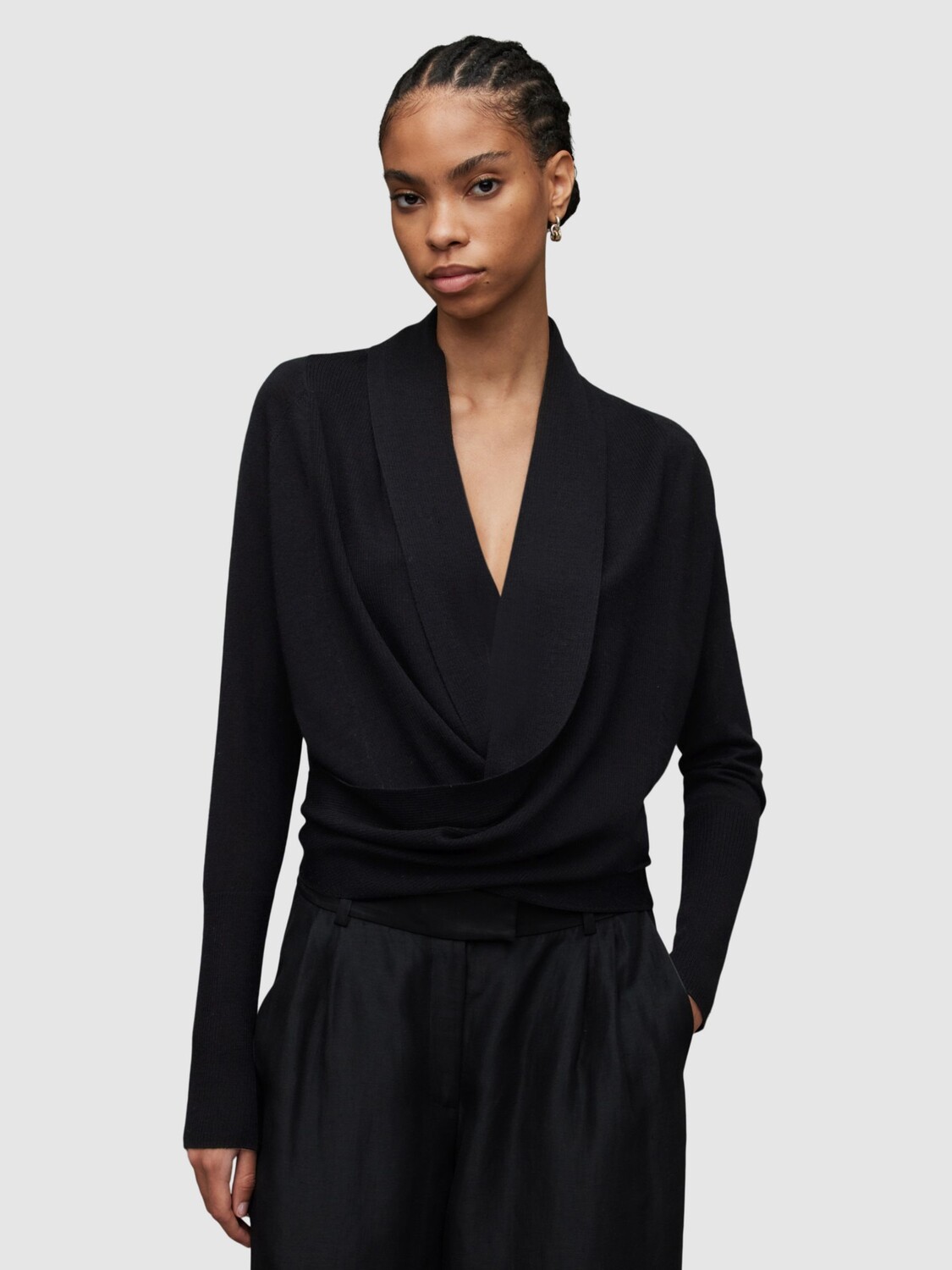 

AllSaints Wasson Шерстяной кардиган с запахом Pirate, черный