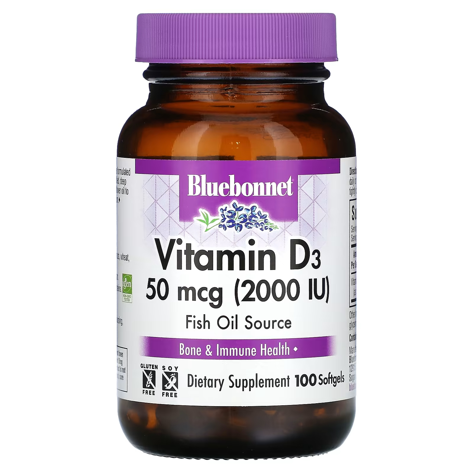 Витамин D3 Bluebonnet Nutrition 2000 МЕ 50 мкг, 100 таблеток витамин d3 5000 ме bluebonnet nutrition малина 90 таблеток