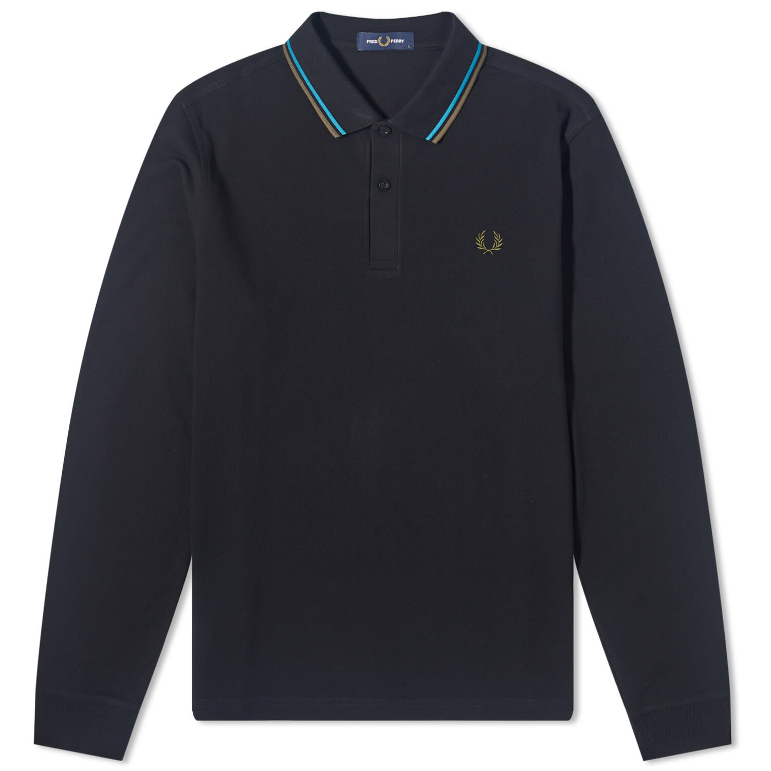 

Поло Fred Perry Long Sleeve Twin Tipped, цвет Black, Cyber Blue & Uniform Green