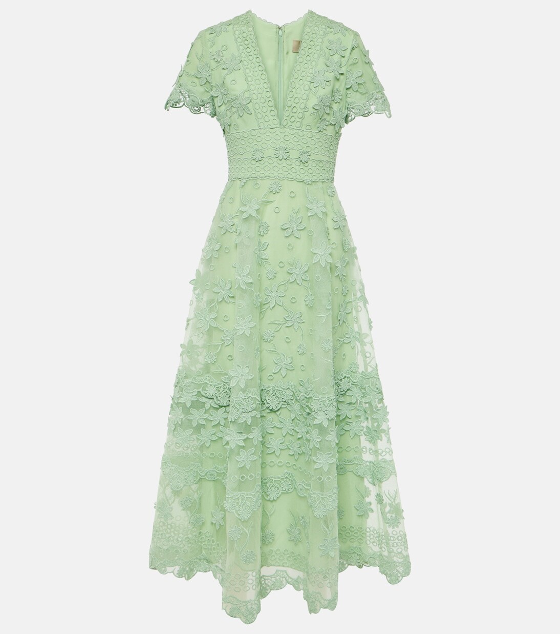 

Платье миди из смесового шелка с цветочной аппликацией Elie Saab, зеленый