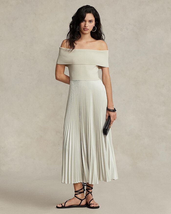 

Плиссированное платье макси с открытыми плечами Ralph Lauren