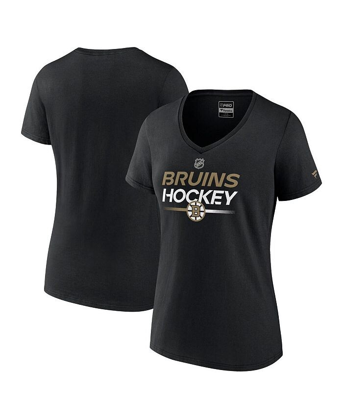 

Женская черная фирменная футболка Boston Bruins Authentic Pro с v-образным вырезом Fanatics, черный