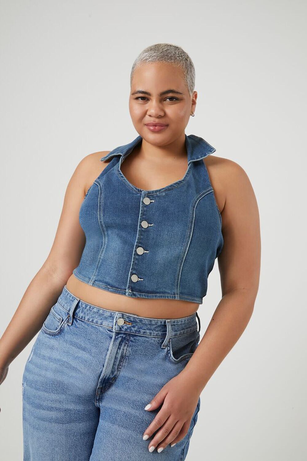

Джинсовый укороченный топ с лямкой больших размеров Forever 21, деним