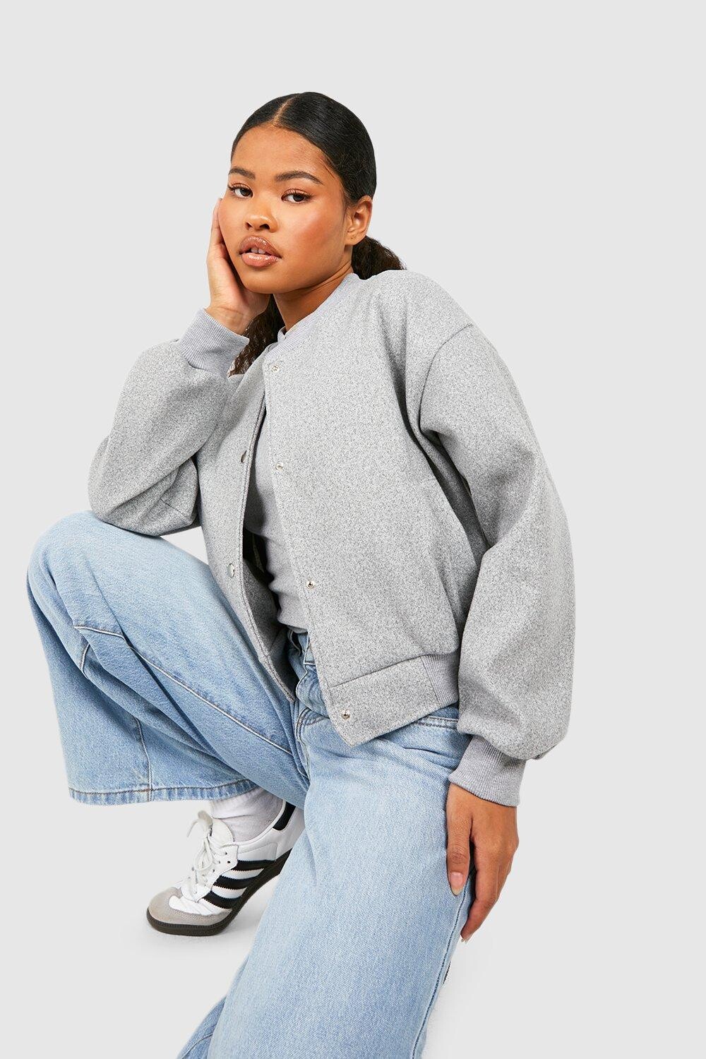 

Миниатюрный бомбер из шерсти boohoo, серый