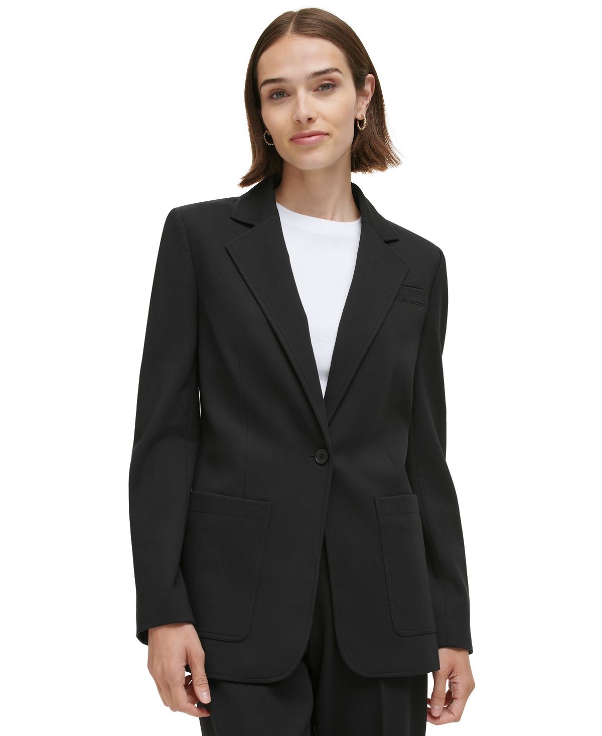 Женский классический пиджак на одной пуговице Calvin Klein, черный женский пиджак lux на одной пуговице calvin klein цвет charcoal